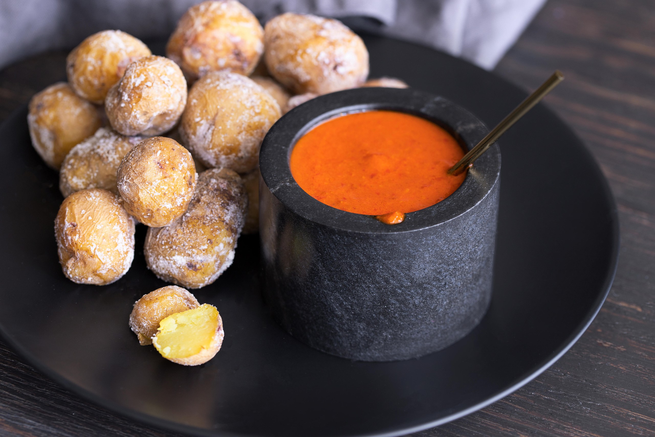 The traditional Canary Islands dish of wrinkly potatoes and mojo picon