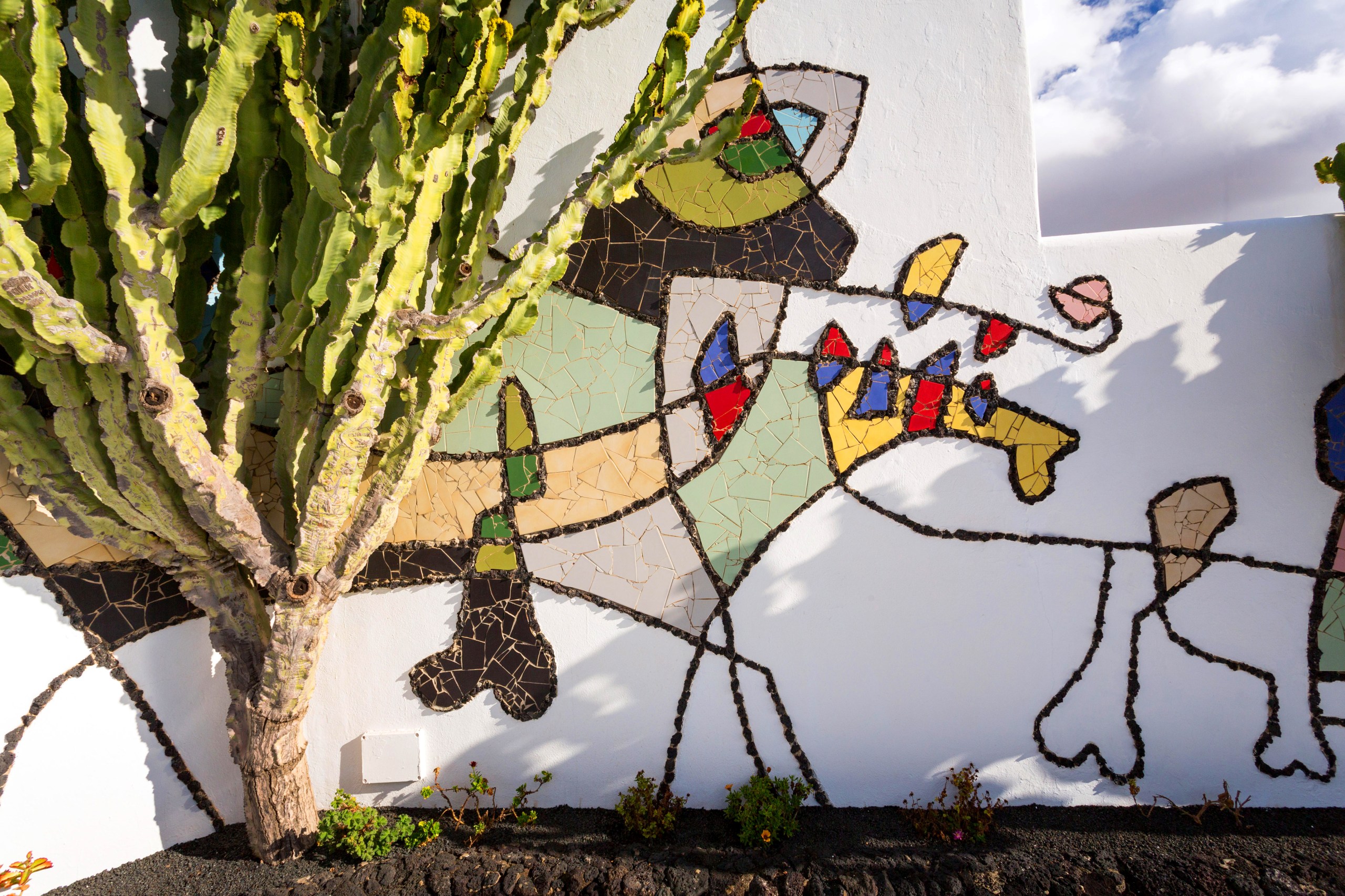 A mosaic wall in the garden of the Fundacion César Manrique museum in Lanzarote