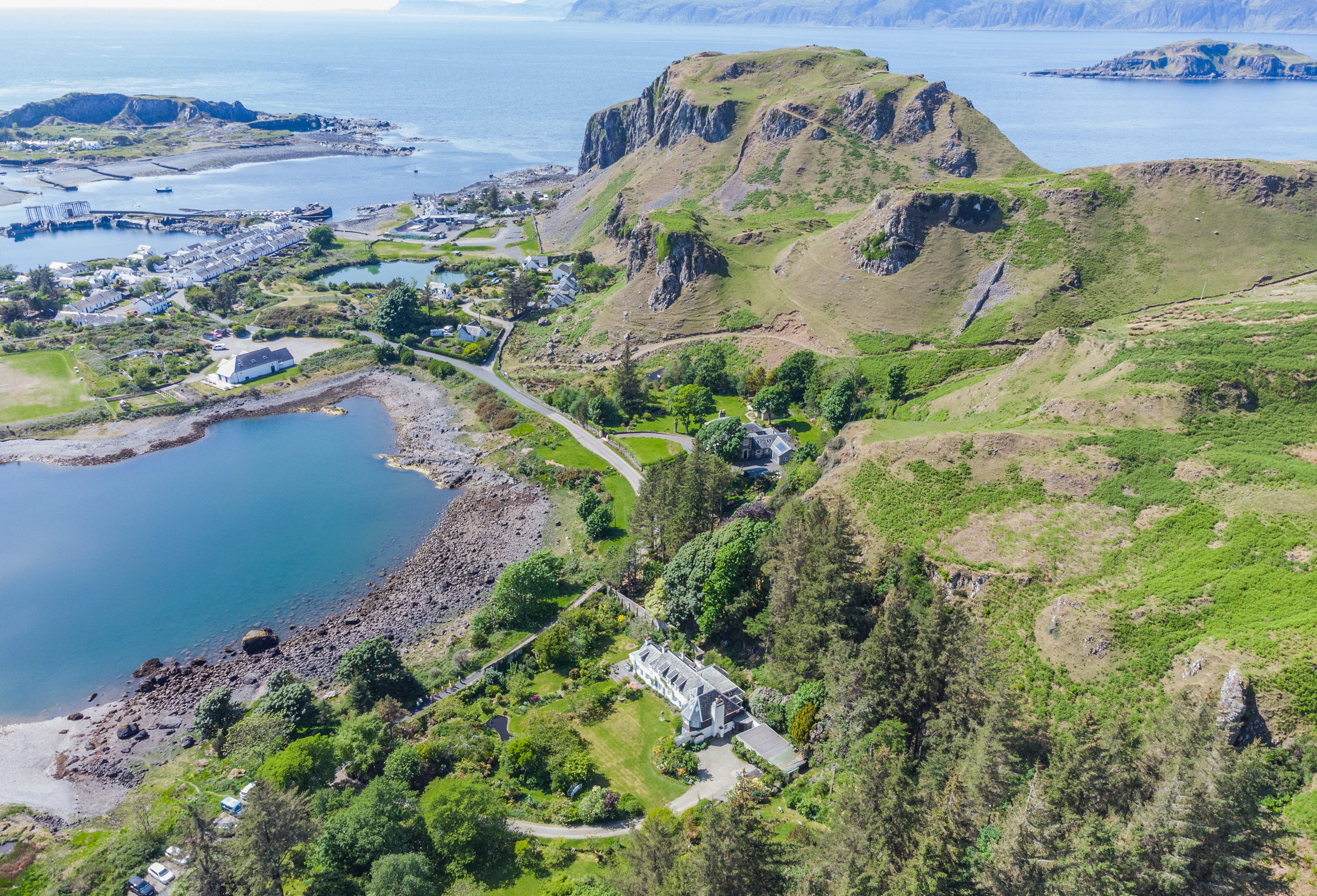 Aerial view of An Cala on the Isle of Seil, Scotland.